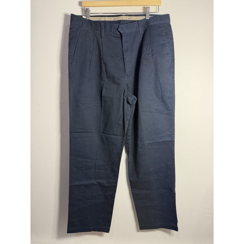 Dockers Mens Navy Classic Fit Pleated No Wrinkle Twill Pants W38 L32